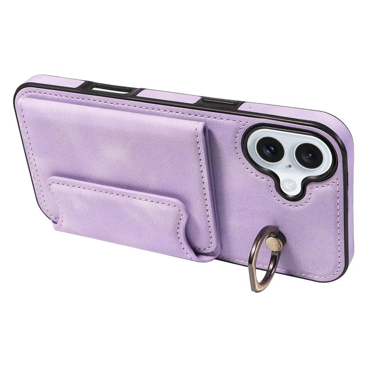 001 For iPhone 16 Plus Case Secure-Grip Kickstand Leather + TPU Phone Cover