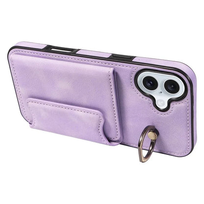 001 For iPhone 16 Plus Case Secure-Grip Kickstand Leather + TPU Phone Cover