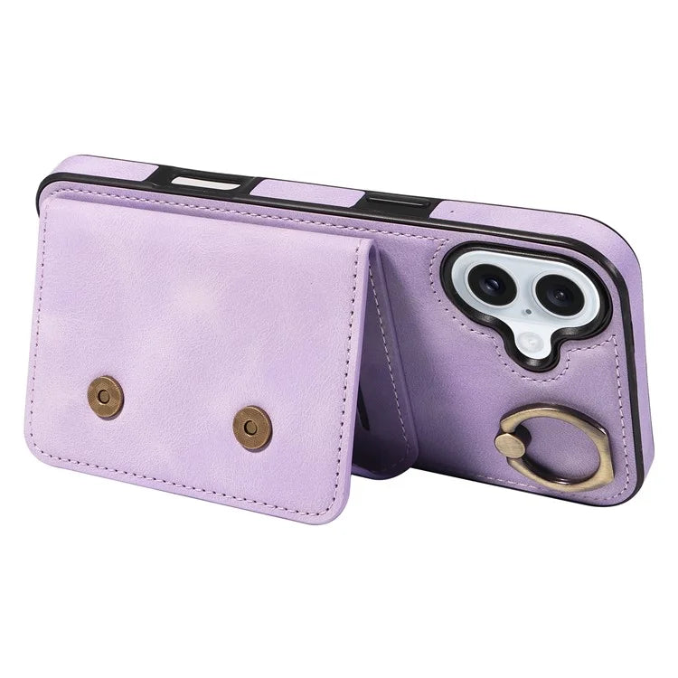 001 For iPhone 16 Plus Case Secure-Grip Kickstand Leather + TPU Phone Cover