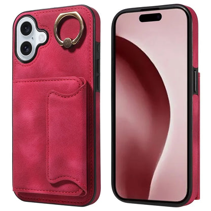 001 For iPhone 16 Plus Case Secure-Grip Kickstand Leather + TPU Phone Cover