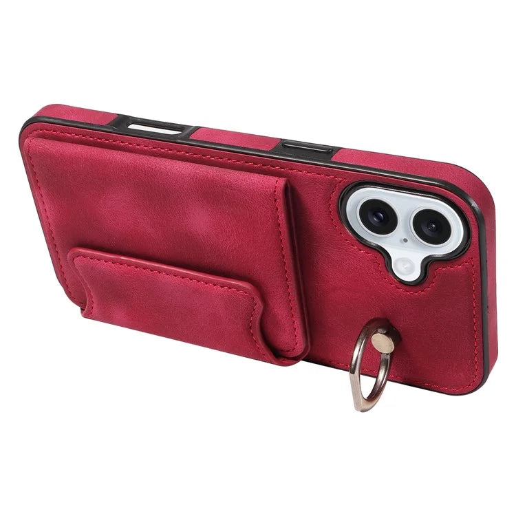 001 For iPhone 16 Plus Case Secure-Grip Kickstand Leather + TPU Phone Cover