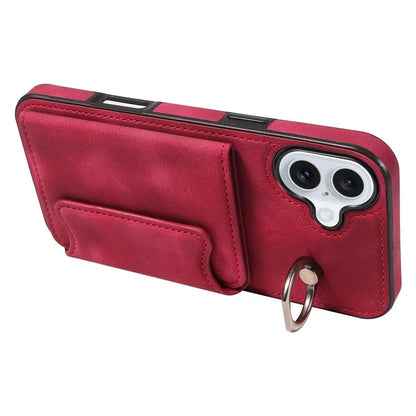 001 For iPhone 16 Plus Case Secure-Grip Kickstand Leather + TPU Phone Cover