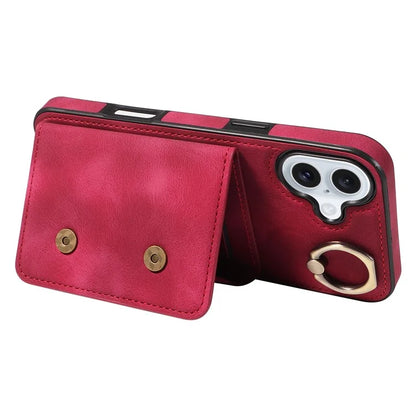 001 For iPhone 16 Plus Case Secure-Grip Kickstand Leather + TPU Phone Cover