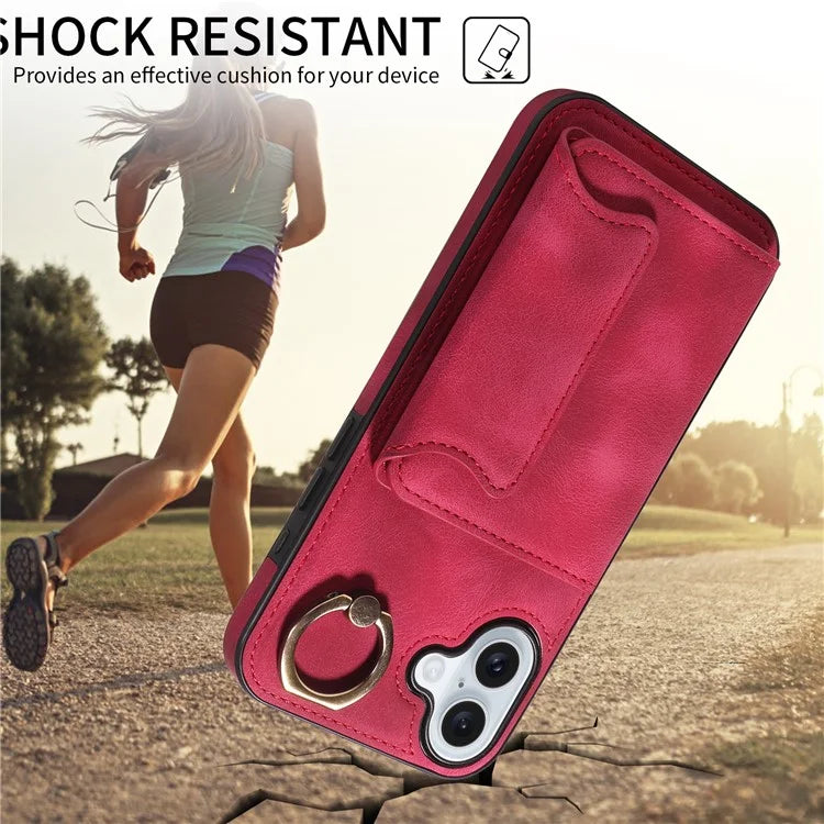 001 For iPhone 16 Plus Case Secure-Grip Kickstand Leather + TPU Phone Cover