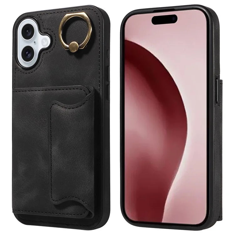 001 For iPhone 16 Plus Case Secure-Grip Kickstand Leather + TPU Phone Cover
