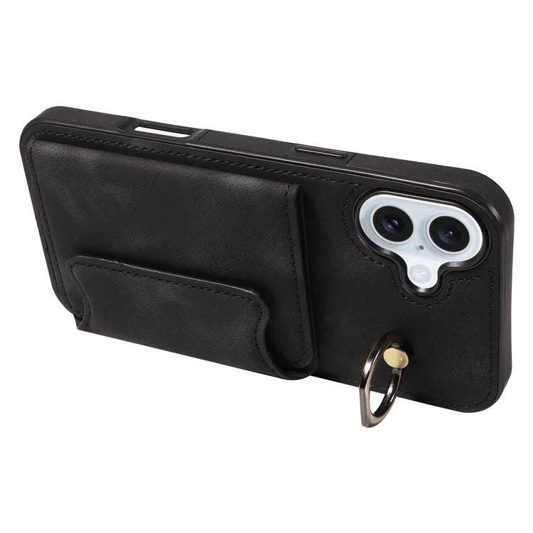 001 For iPhone 16 Plus Case Secure-Grip Kickstand Leather + TPU Phone Cover