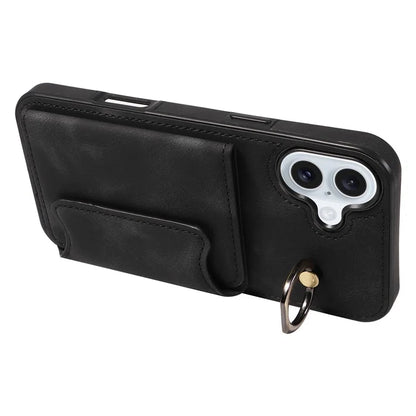 001 For iPhone 16 Plus Case Secure-Grip Kickstand Leather + TPU Phone Cover