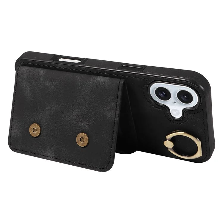 001 For iPhone 16 Plus Case Secure-Grip Kickstand Leather + TPU Phone Cover