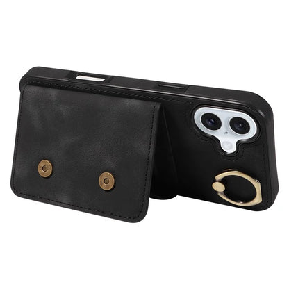 001 For iPhone 16 Plus Case Secure-Grip Kickstand Leather + TPU Phone Cover