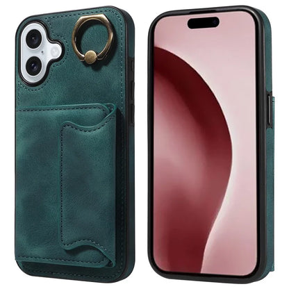001 For iPhone 16 Plus Case Secure-Grip Kickstand Leather + TPU Phone Cover