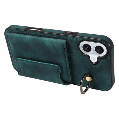 001 For iPhone 16 Plus Case Secure-Grip Kickstand Leather + TPU Phone Cover