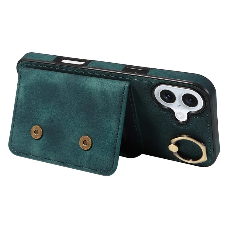 001 For iPhone 16 Plus Case Secure-Grip Kickstand Leather + TPU Phone Cover