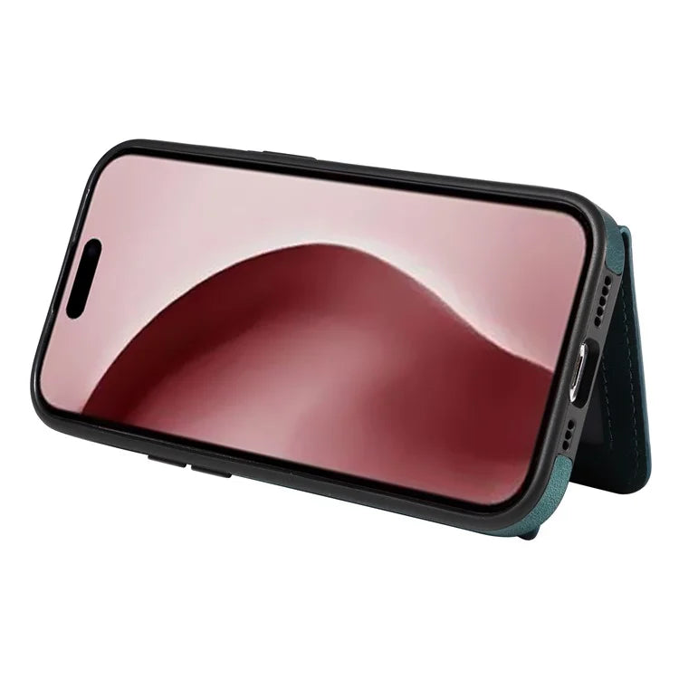 001 For iPhone 16 Plus Case Secure-Grip Kickstand Leather + TPU Phone Cover