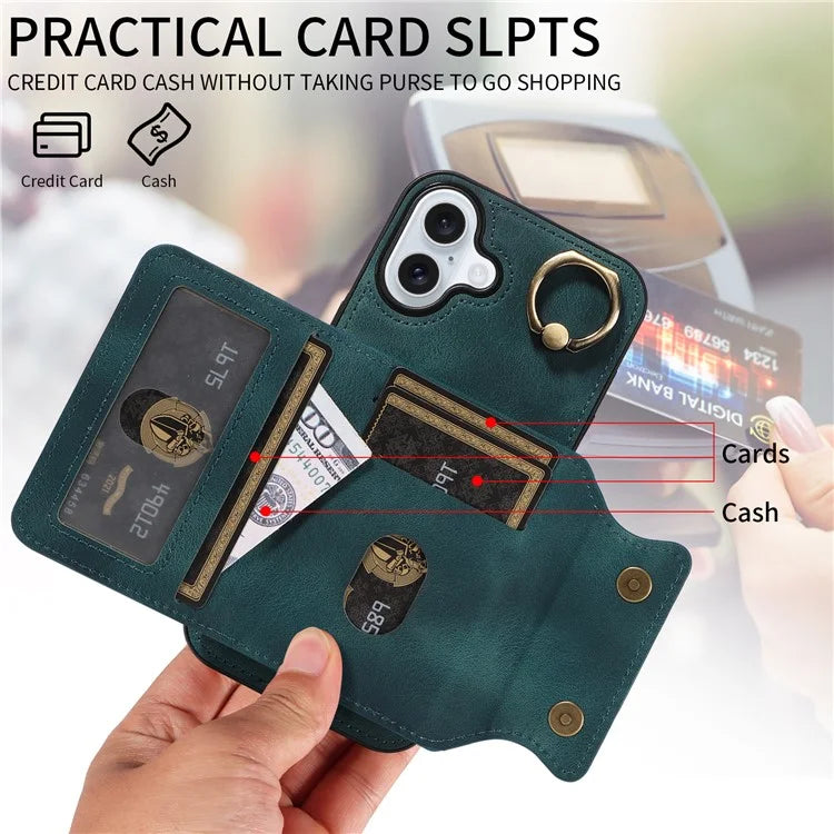 001 For iPhone 16 Plus Case Secure-Grip Kickstand Leather + TPU Phone Cover