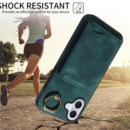 001 For iPhone 16 Plus Case Secure-Grip Kickstand Leather + TPU Phone Cover