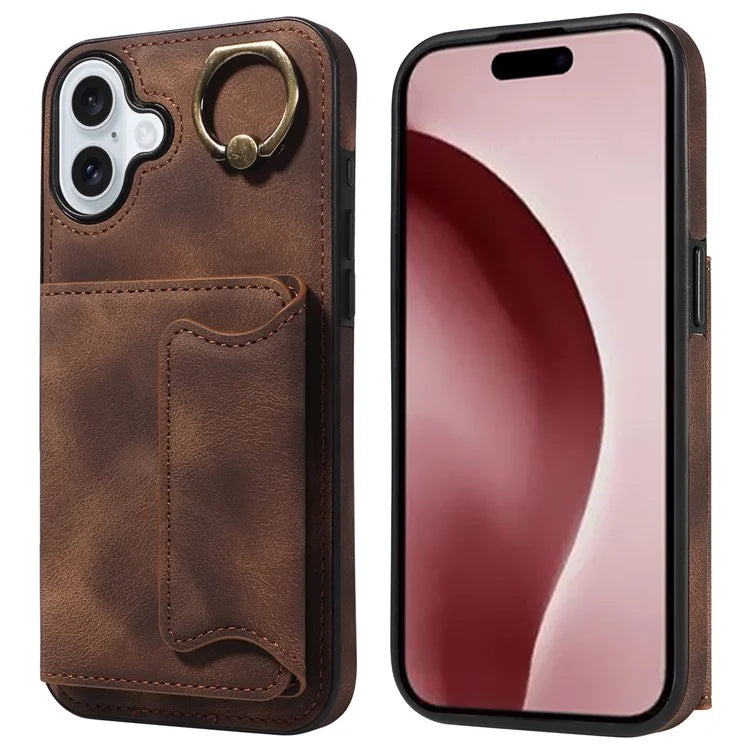 001 For iPhone 16 Plus Case Secure-Grip Kickstand Leather + TPU Phone Cover