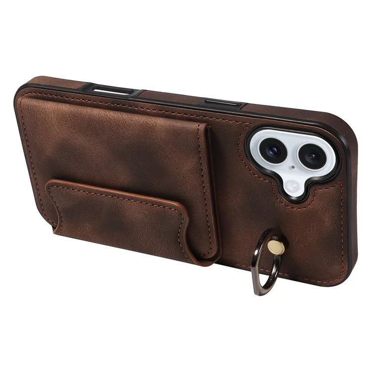 001 For iPhone 16 Plus Case Secure-Grip Kickstand Leather + TPU Phone Cover