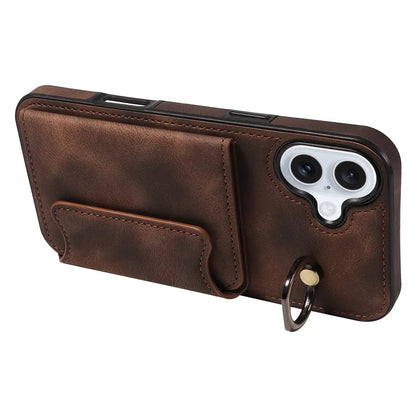 001 For iPhone 16 Plus Case Secure-Grip Kickstand Leather + TPU Phone Cover