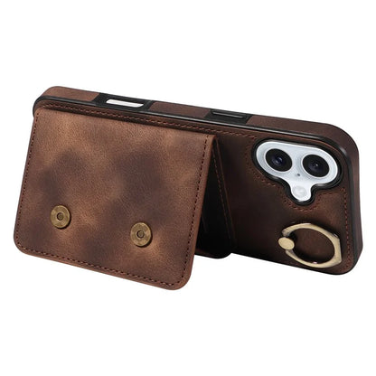 001 For iPhone 16 Plus Case Secure-Grip Kickstand Leather + TPU Phone Cover