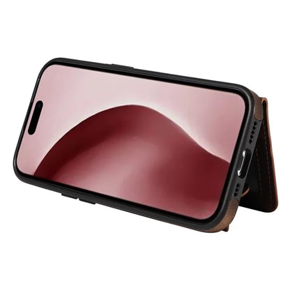 001 For iPhone 16 Plus Case Secure-Grip Kickstand Leather + TPU Phone Cover