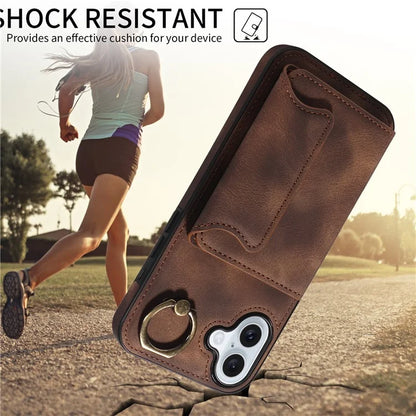 001 For iPhone 16 Plus Case Secure-Grip Kickstand Leather + TPU Phone Cover