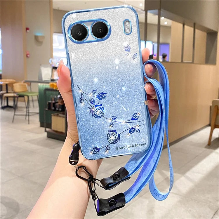 KADEM For OnePlus Nord 4 Case Flower Pattern TPU Gradient Phone Cover with Lanyards