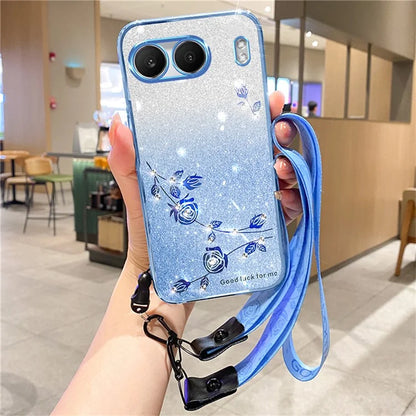 KADEM For OnePlus Nord 4 Case Flower Pattern TPU Gradient Phone Cover with Lanyards