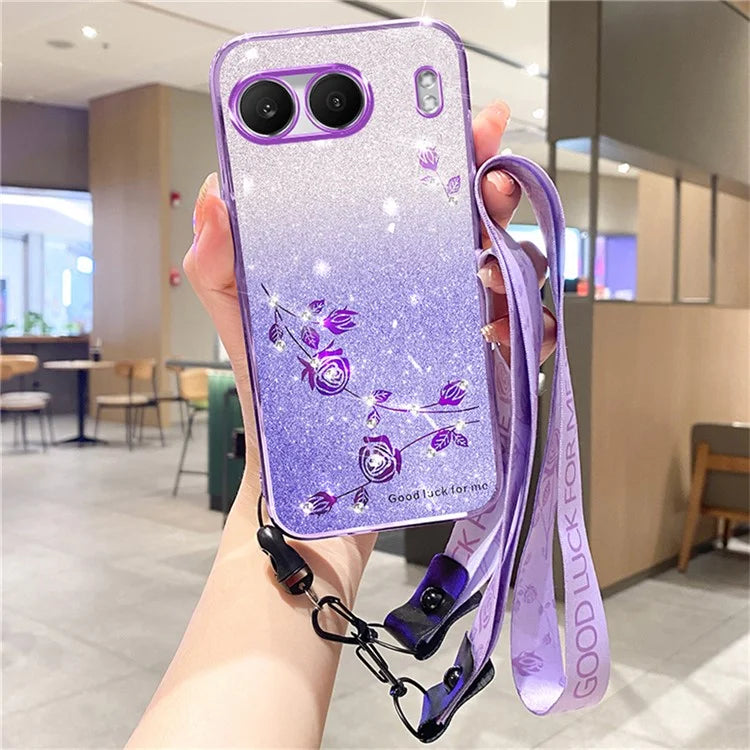 KADEM For OnePlus Nord 4 Case Flower Pattern TPU Gradient Phone Cover with Lanyards