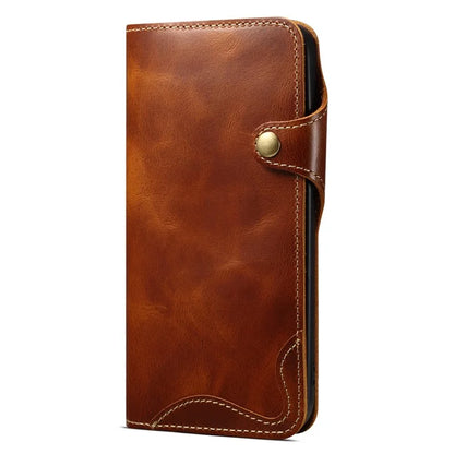 For iPhone 16 Pro Case Waxy Genuine Cow Leather Phone Wallet Shockproof Cover