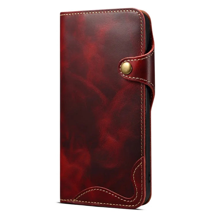 For iPhone 16 Pro Case Waxy Genuine Cow Leather Phone Wallet Shockproof Cover