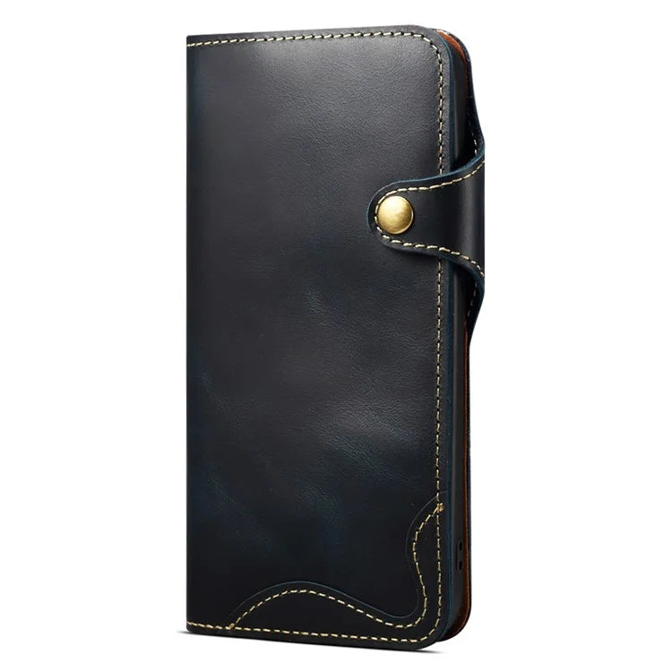 For iPhone 16 Pro Case Waxy Genuine Cow Leather Phone Wallet Shockproof Cover