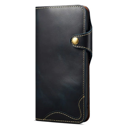 For iPhone 16 Pro Case Waxy Genuine Cow Leather Phone Wallet Shockproof Cover