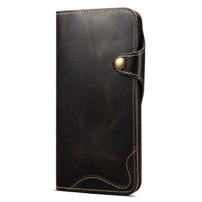 For iPhone 16 Pro Case Waxy Genuine Cow Leather Phone Wallet Shockproof Cover