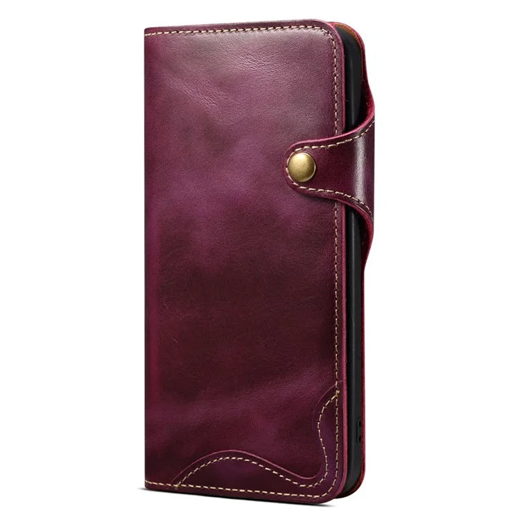 For iPhone 16 Pro Max Case Waxy Genuine Cow Leather Phone Wallet Shockproof Cover