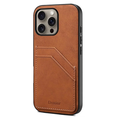 DENIOR For iPhone 16 Pro Max Case Dual Card Slots PU Leather+TPU+PC Phone Cover