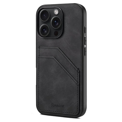 DENIOR For iPhone 16 Pro Case Dual Card Slots PU Leather+TPU+PC Phone Cover