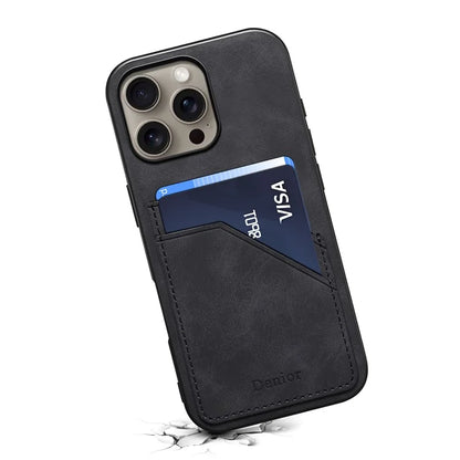 DENIOR For iPhone 16 Pro Case Dual Card Slots PU Leather+TPU+PC Phone Cover