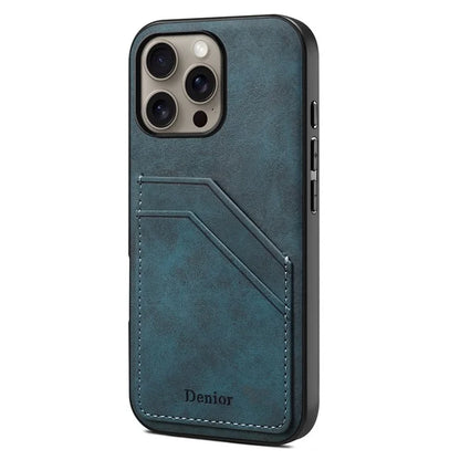 DENIOR For iPhone 16 Pro Case Dual Card Slots PU Leather+TPU+PC Phone Cover