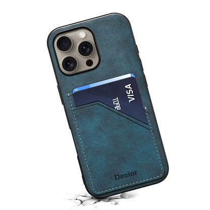 DENIOR For iPhone 16 Pro Case Dual Card Slots PU Leather+TPU+PC Phone Cover