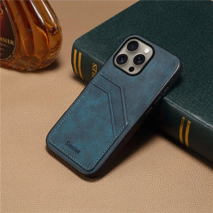 DENIOR For iPhone 16 Pro Case Dual Card Slots PU Leather+TPU+PC Phone Cover