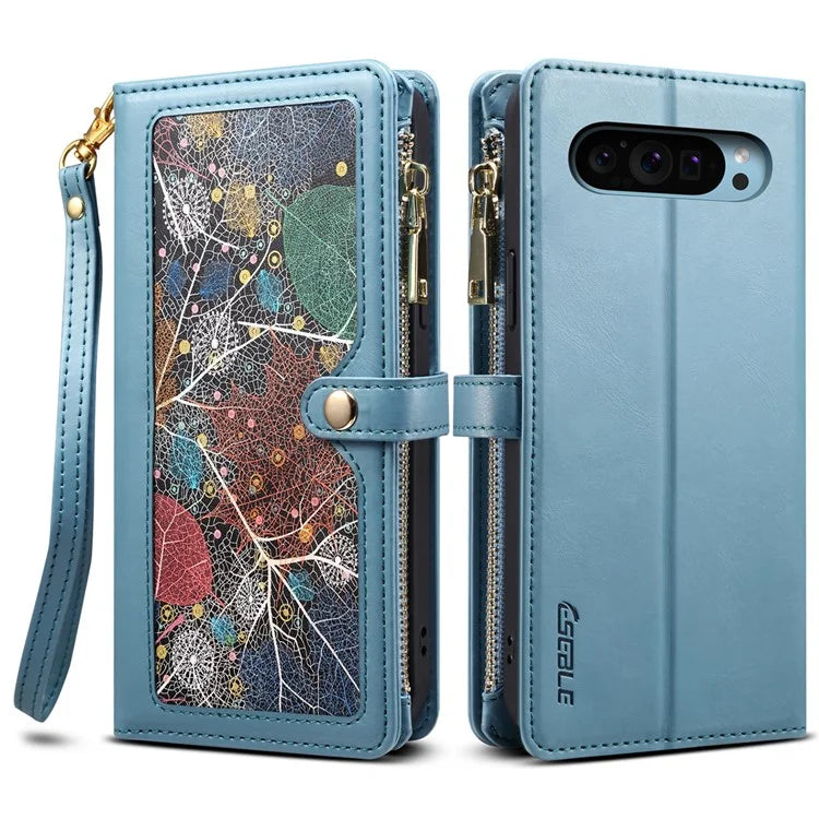 ESEBLE Galaxy Series For Google Pixel 9 Pro  /  Pixel 9 Case Leather Zipper Phone Cover RFID Blocking