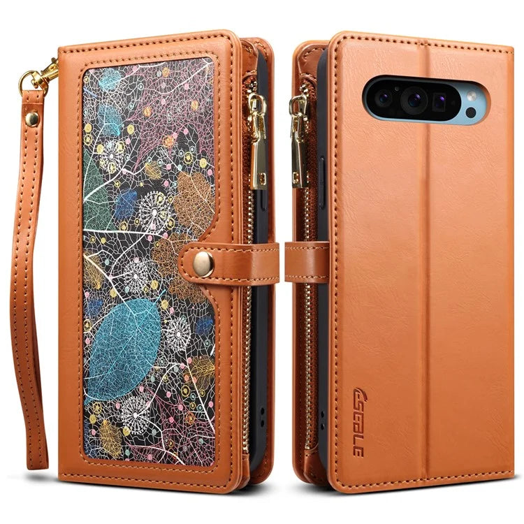 ESEBLE Galaxy Series For Google Pixel 9 Pro  /  Pixel 9 Case Leather Zipper Phone Cover RFID Blocking