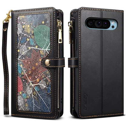 ESEBLE Galaxy Series For Google Pixel 9 Pro  /  Pixel 9 Case Leather Zipper Phone Cover RFID Blocking