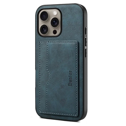 DENIOR For iPhone 16 Pro Max Case Card Holder Kickstand Retro Leather+PC+TPU Phone Cover