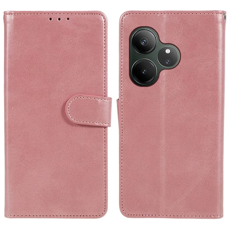 For Realme GT 6 5G Case PU Leather Wallet Protective Phone Cover Calf Texture