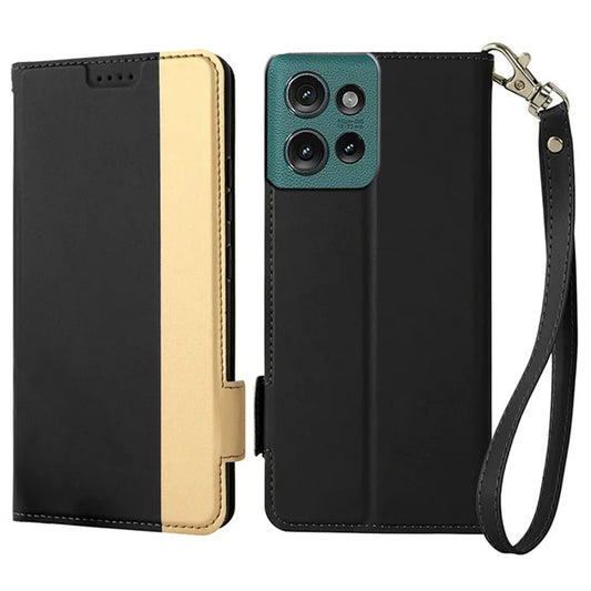 For Motorola Edge 50 5G Case Color Splicing PU Leather Card Holder Phone Cover with Strap