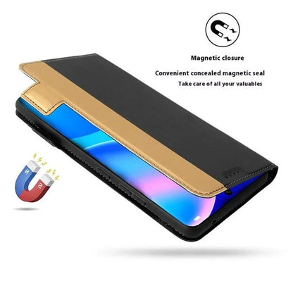 For Motorola Edge 50 5G Case Color Splicing PU Leather Card Holder Phone Cover with Strap