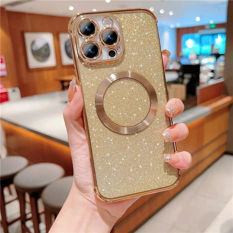For iPhone 16 Pro Case Electroplating Glitter TPU Clear Phone Cover Compatible with MagSafe