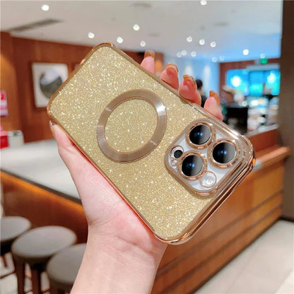 For iPhone 16 Pro Case Electroplating Glitter TPU Clear Phone Cover Compatible with MagSafe