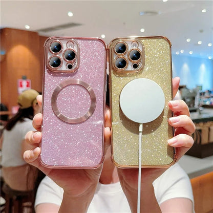For iPhone 16 Pro Case Electroplating Glitter TPU Clear Phone Cover Compatible with MagSafe
